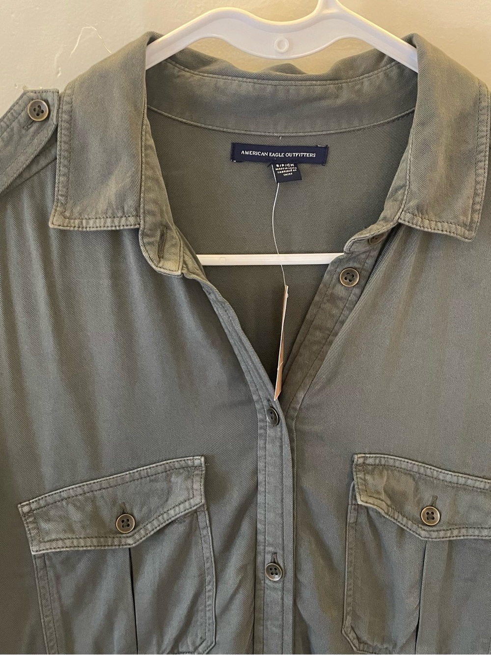 American Eagle Outfitters Olive Army Green Button Up Shirt Dress Tie Waist NWT - Picture 16 of 16